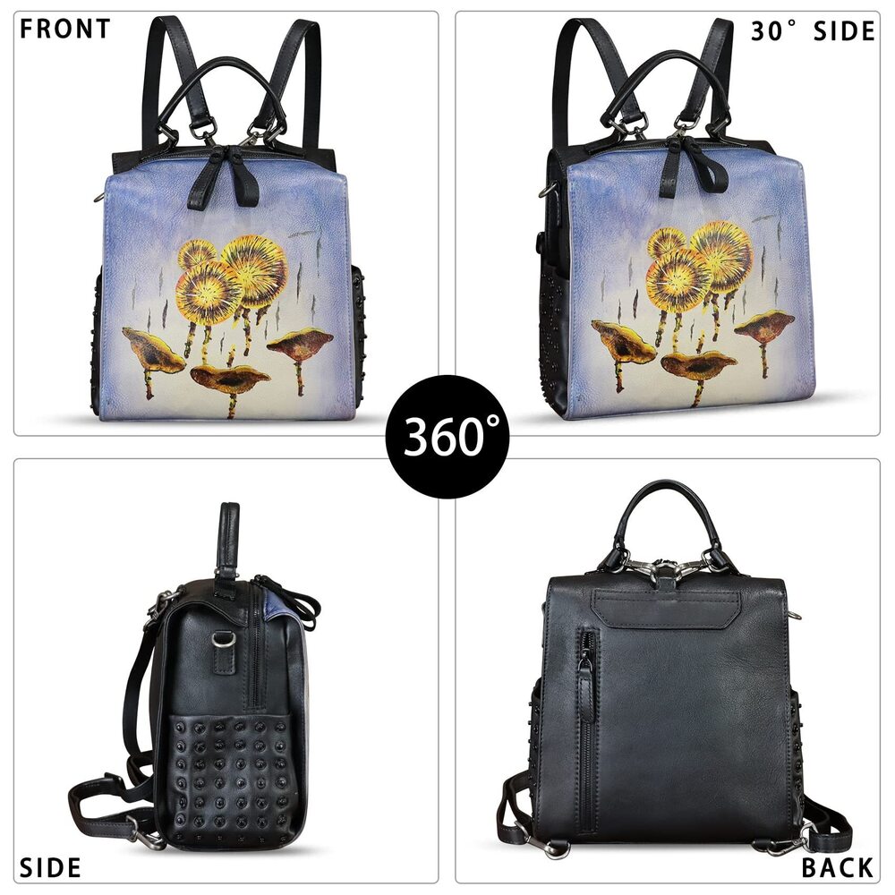 7600 Leather Satchel Hand Painted Purse Crossbody Handbag Top Handle Bags - Picture 3 of 7